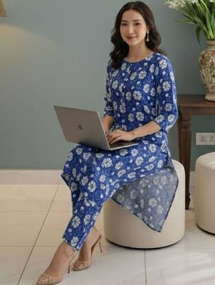 Women Floral Printed Regular Kurta with Trousers 4