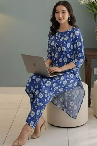 Women Floral Printed Regular Kurta with Trousers