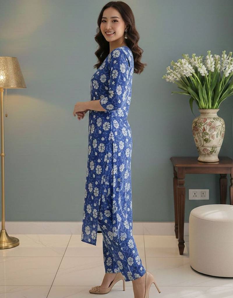 Women Floral Printed Regular Kurta with Trousers