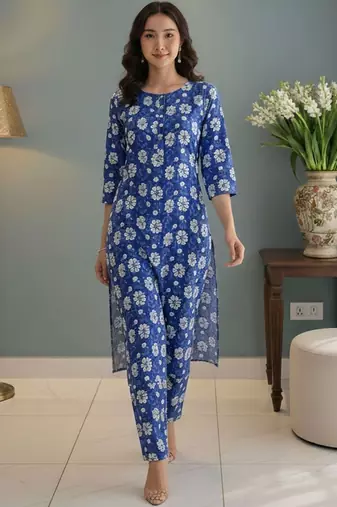 Women Floral Printed Regular Kurta with Trousers