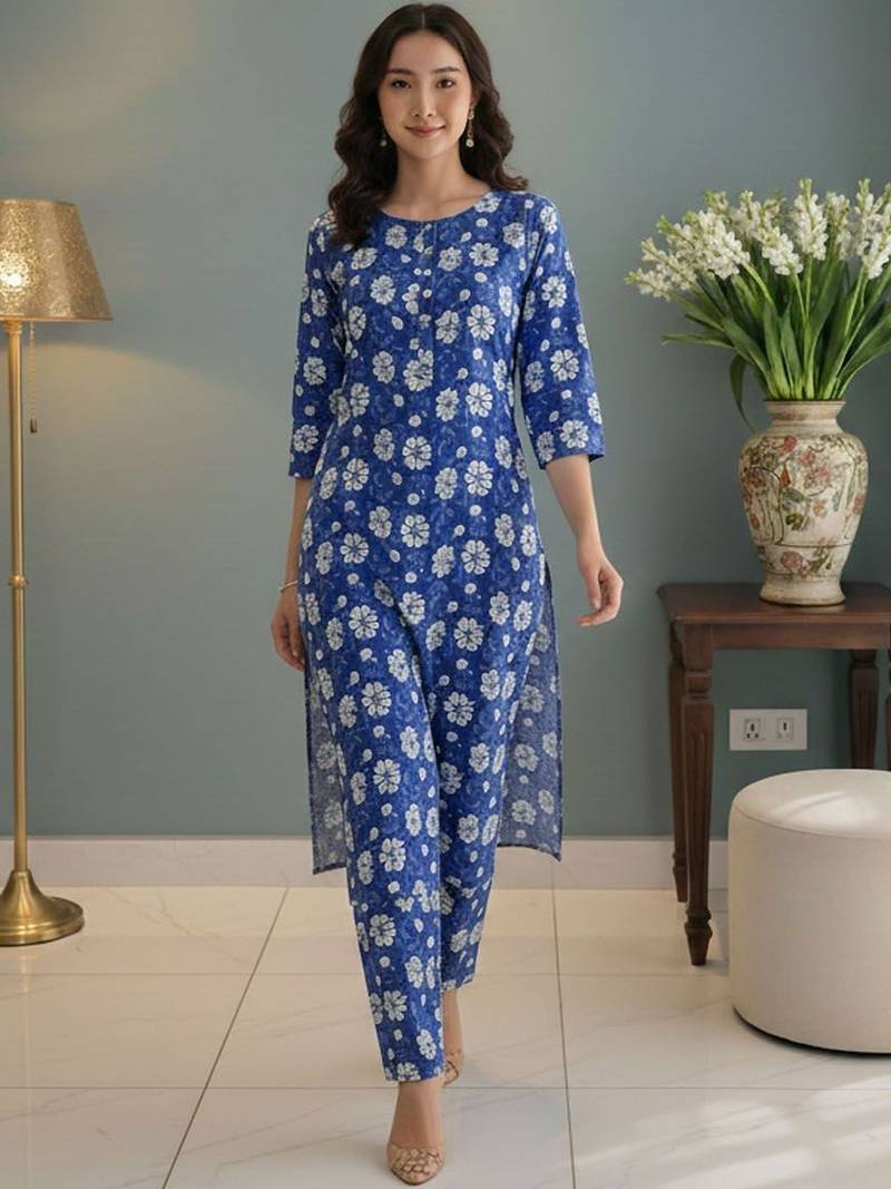 Women Floral Printed Regular Kurta with Trousers