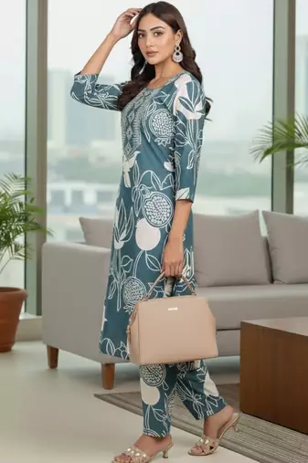 Women Ethnic Motifs Printed Regular Thread Work Kurta with Trousers