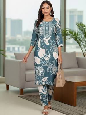 Women Ethnic Motifs Printed Regular Thread Work Kurta with Trousers 5