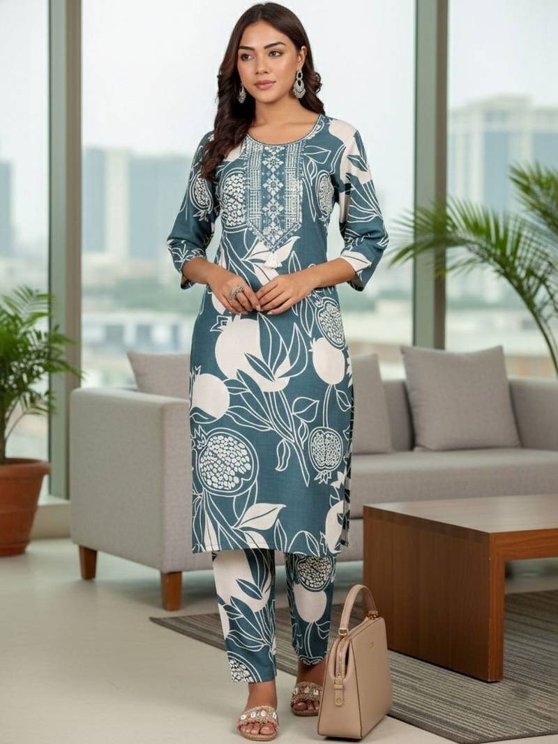Women Ethnic Motifs Printed Regular Thread Work Kurta with Trousers