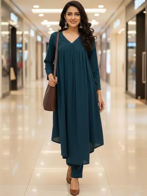 Women Empire Silk Crepe Kurta with Trousers 1