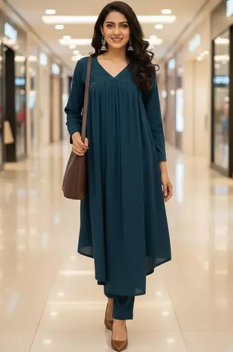 Women Empire Silk Crepe Kurta with Trousers