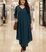 Women Empire Silk Crepe Kurta with Trousers
