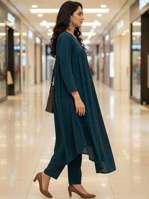 Women Empire Silk Crepe Kurta with Trousers 2
