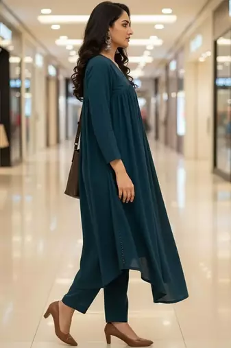 Women Empire Silk Crepe Kurta with Trousers