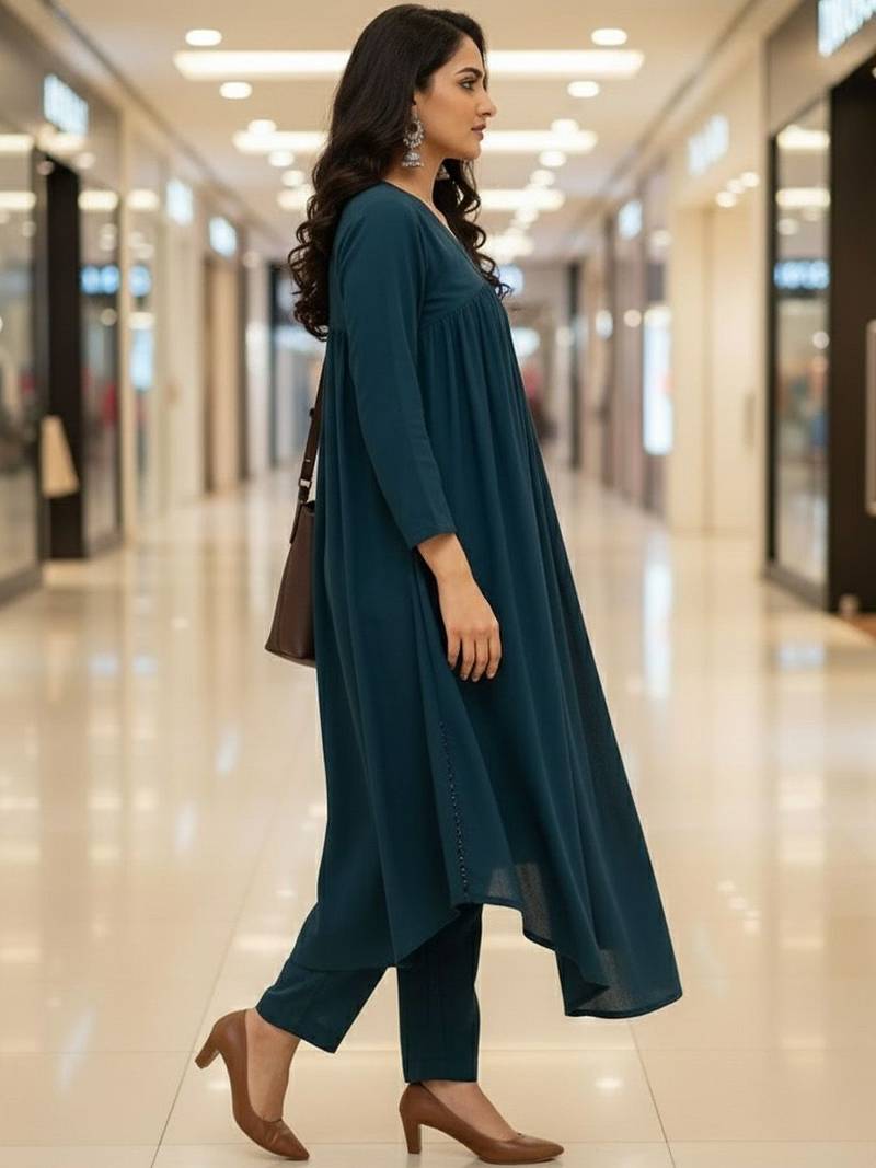 Women Empire Silk Crepe Kurta with Trousers