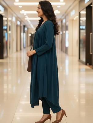 Women Empire Silk Crepe Kurta with Trousers 3