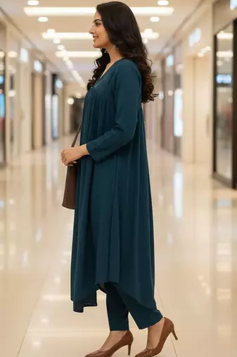 Women Empire Silk Crepe Kurta with Trousers