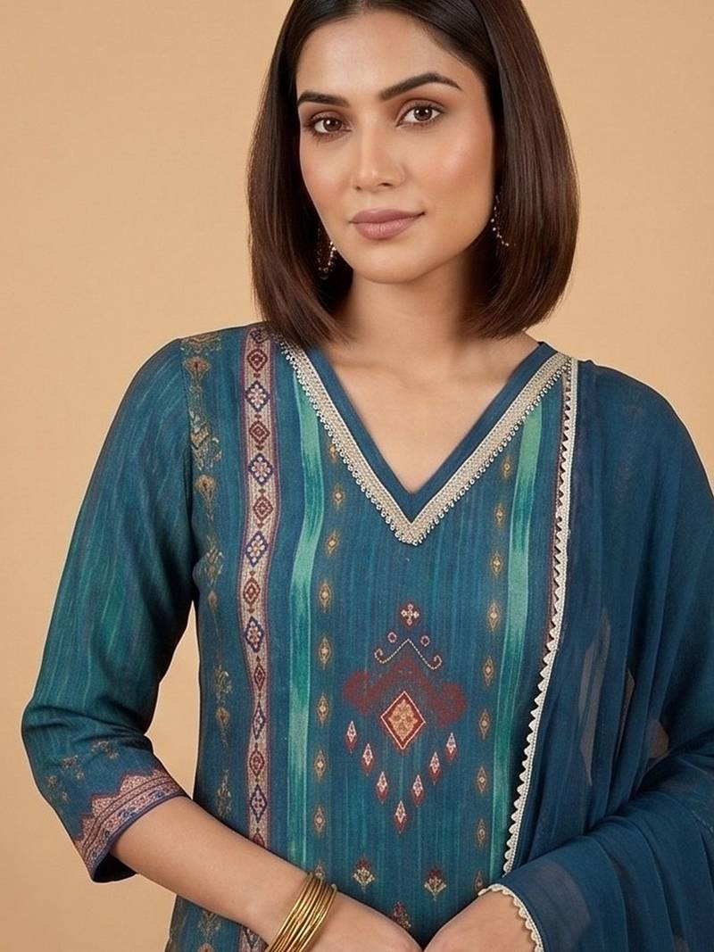 Women Ethnic Motifs Printed Regular Kurta with Trousers & With Dupatta