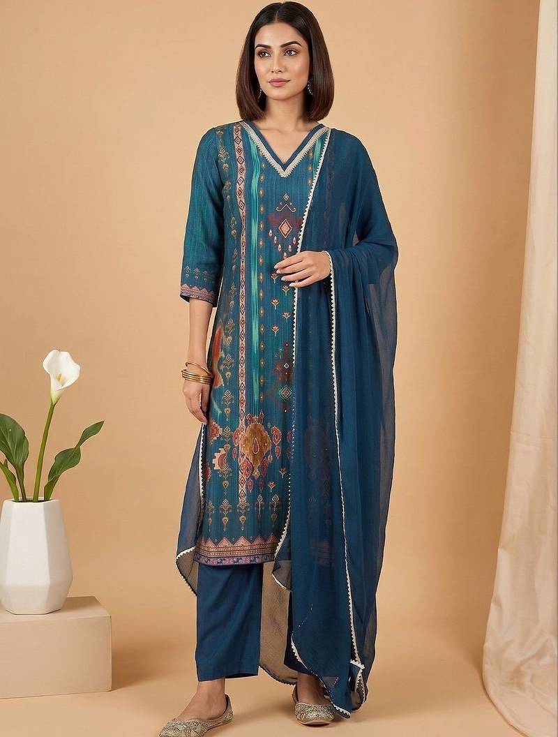 Women Ethnic Motifs Printed Regular Kurta with Trousers & With Dupatta