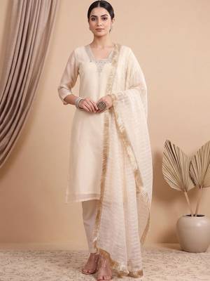 Women Ethnic Motifs Embroidered Regular Thread Work Kurta with Trousers & With Dupatta 1