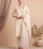 Women Ethnic Motifs Embroidered Regular Thread Work Kurta with Trousers & With Dupatta