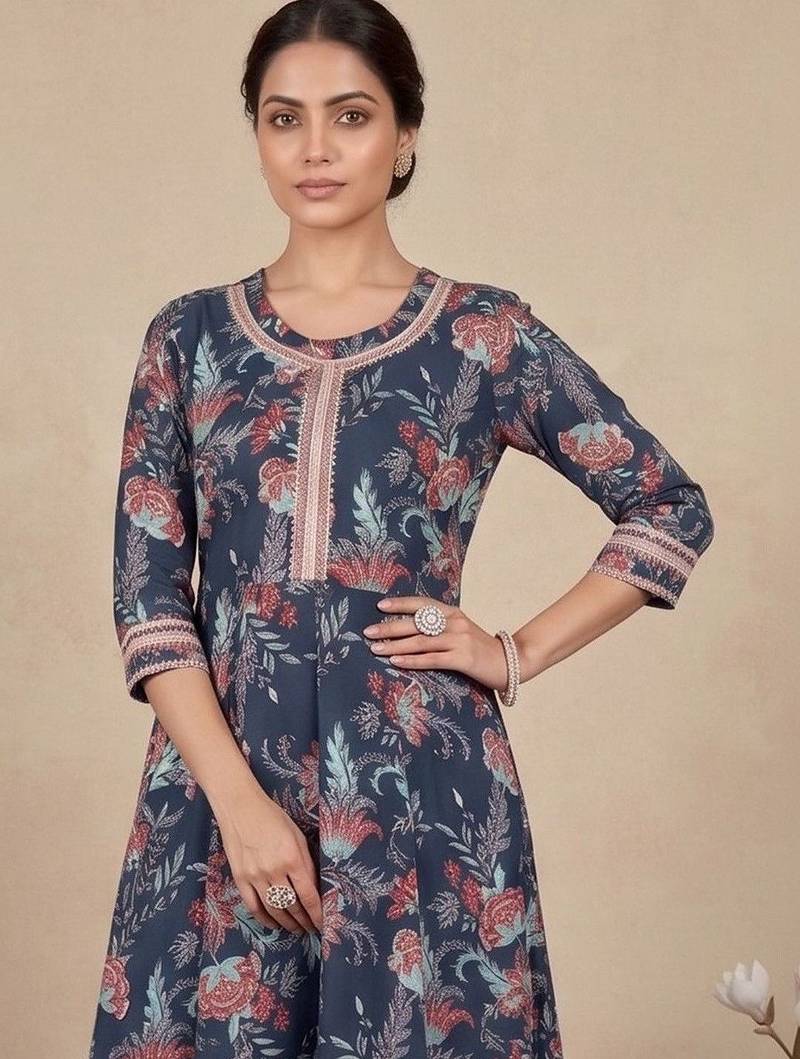 Women Floral Printed Regular Thread Work Pure Cotton Kurta with Trousers & With Dupatta