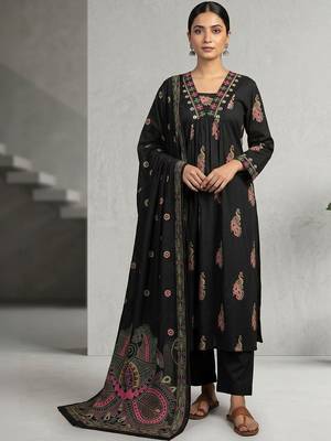 Women Ethnic Motifs Printed Regular Thread Work Pure Cotton Kurta with Trousers & With Dupatta 1