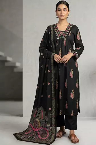 Women Ethnic Motifs Printed Regular Thread Work Pure Cotton Kurta with Trousers & With Dupatta