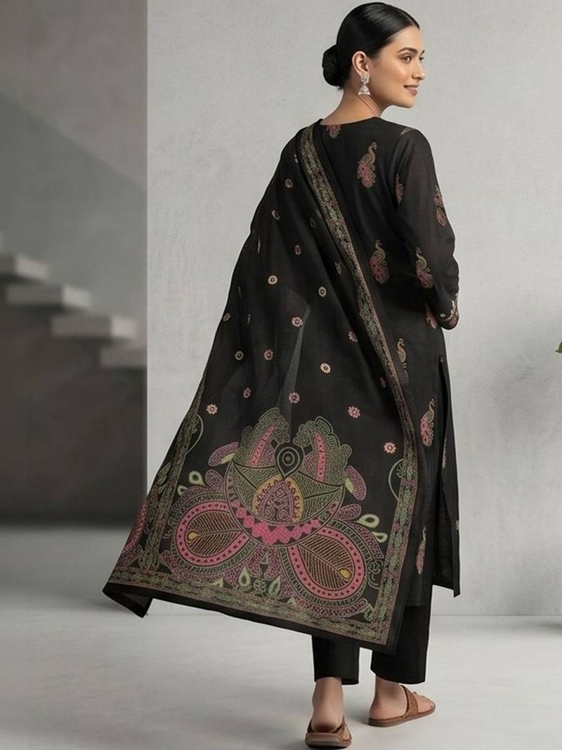 Women Ethnic Motifs Printed Regular Thread Work Pure Cotton Kurta with Trousers & With Dupatta