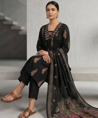 Women Ethnic Motifs Printed Regular Thread Work Pure Cotton Kurta with Trousers & With Dupatta 6
