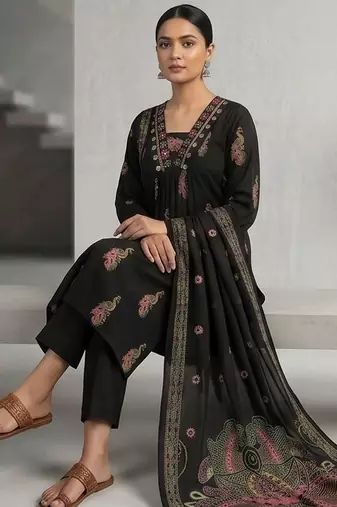 Women Ethnic Motifs Printed Regular Thread Work Pure Cotton Kurta with Trousers & With Dupatta
