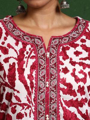 Women Printed Regular Thread Work Pure Cotton Kurta with Trousers & With Dupatta 3