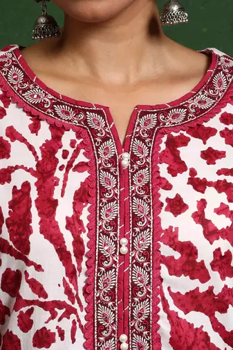 Women Printed Regular Thread Work Pure Cotton Kurta with Trousers & With Dupatta