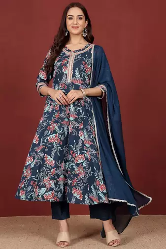 Women Floral Printed Regular Pure Cotton Kurta with Trousers & With Dupatta