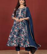 Women Floral Printed Regular Pure Cotton Kurta with Trousers & With Dupatta