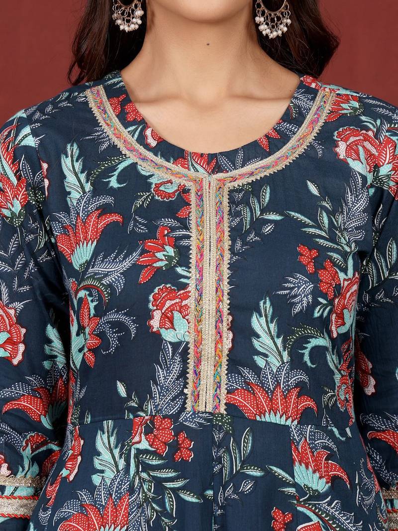 Women Floral Printed Regular Pure Cotton Kurta with Trousers & With Dupatta