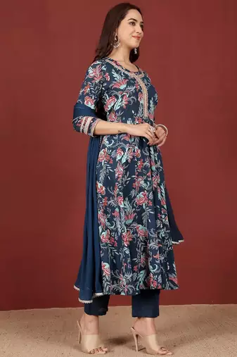 Women Floral Printed Regular Pure Cotton Kurta with Trousers & With Dupatta