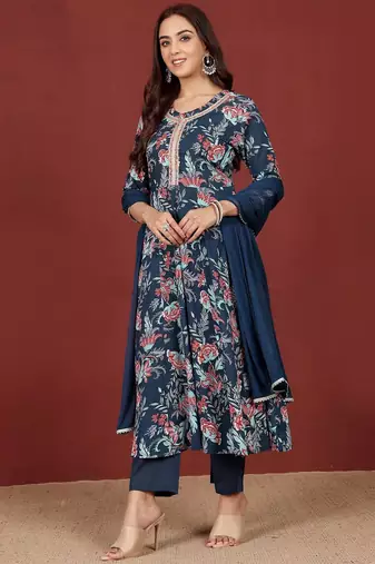 Women Floral Printed Regular Pure Cotton Kurta with Trousers & With Dupatta