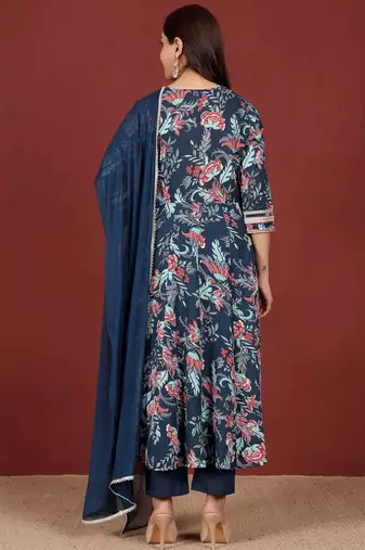 Women Floral Printed Regular Pure Cotton Kurta with Trousers & With Dupatta