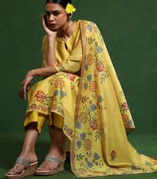 Floral Embroidered Sequinned Chanderi Silk Kurta with Trousers & Dupatta