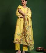 Floral Embroidered Sequinned Chanderi Silk Kurta with Trousers & Dupatta