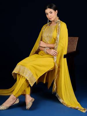 Women Ethnic Motifs Embroidered Regular Thread Work Kurta with Trousers & With Dupatta 2