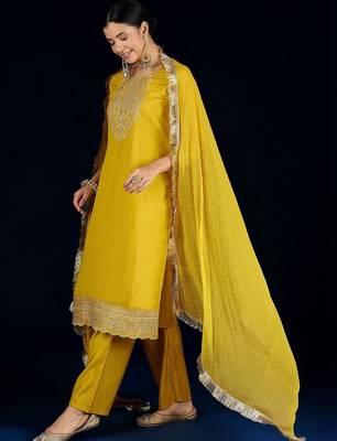 Women Ethnic Motifs Embroidered Regular Thread Work Kurta with Trousers & With Dupatta 7