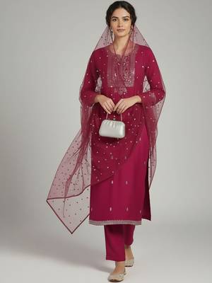 Women Ethnic Motifs Embroidered Regular Sequinned Kurta with Trousers & With Dupatta 1