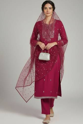 Women Ethnic Motifs Embroidered Regular Sequinned Kurta with Trousers & With Dupatta