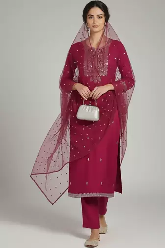 Women Ethnic Motifs Embroidered Regular Sequinned Kurta with Trousers & With Dupatta