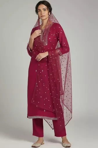 Women Ethnic Motifs Embroidered Regular Sequinned Kurta with Trousers & With Dupatta