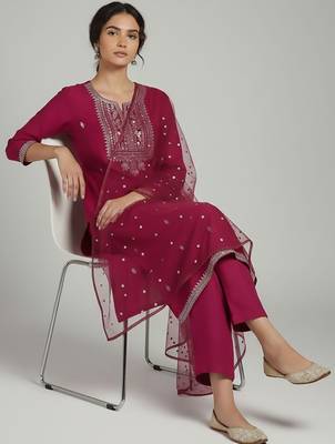 Women Ethnic Motifs Embroidered Regular Sequinned Kurta with Trousers & With Dupatta 3