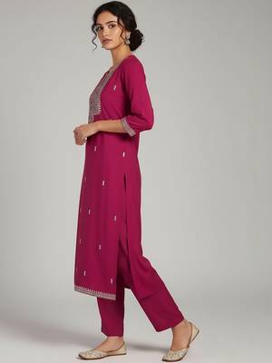 Women Ethnic Motifs Embroidered Regular Sequinned Kurta with Trousers & With Dupatta 4