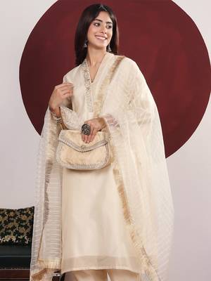 Embroidered Straight Kurta with Trousers & With Dupatta 1