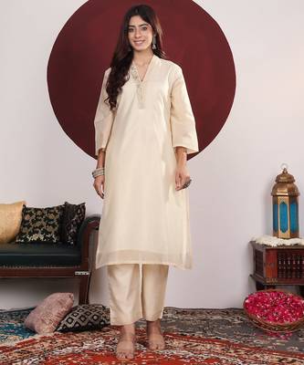 Embroidered Straight Kurta with Trousers & With Dupatta 2