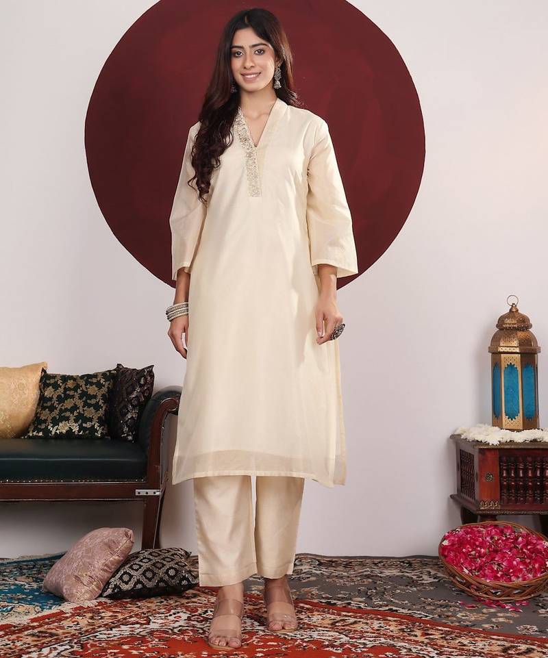 Embroidered Straight Kurta with Trousers & With Dupatta