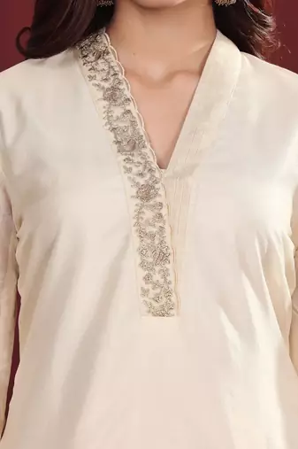 Embroidered Straight Kurta with Trousers & With Dupatta