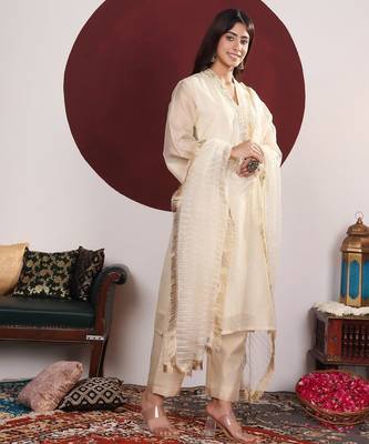Embroidered Straight Kurta with Trousers & With Dupatta 5