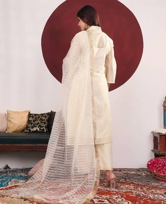 Embroidered Straight Kurta with Trousers & With Dupatta 6